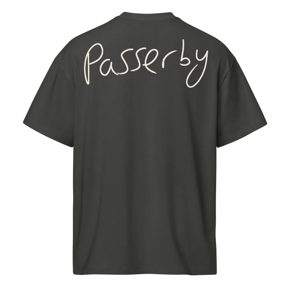 Locals tee in vintage black, back: handwritten passerby across the shoulders